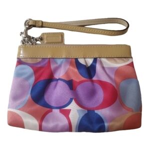COACH Vintage Multi-Colour Signature Poppy Wristlet Wallet Purse Clutch Bag Smal
